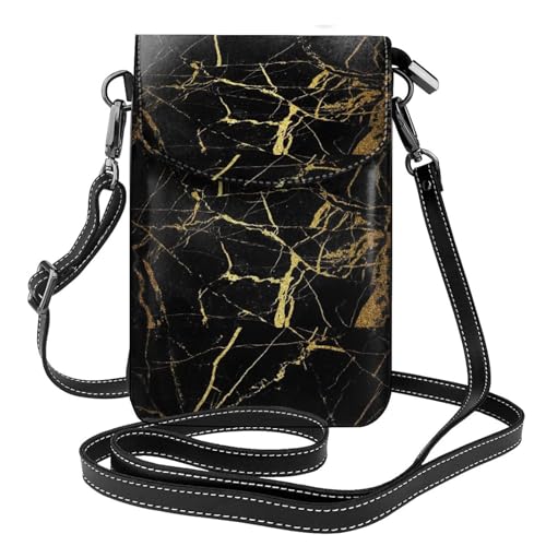 Sac bandoulière marbre noir et or pour téléphone portable et cartes en cuir PU