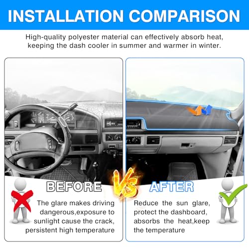 Image of Autorder Gray Dashboard Cover Mat for 1992-1996 Ford F150 / F-150 F250 F350 Accessories Dash Cover Upgrade Polyester Dash Mat Sunshade Glare UV Rays Protector