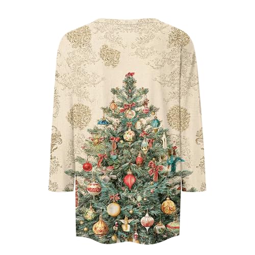 Image of Women Christmas Shirt 3 /4 Length Sleeve Henley Tops Xmas Outfits