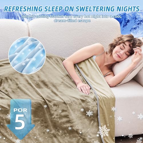 inhand Cooling Blanket Queen Size(90"x90", Breathable Summer Blanket with Double-Sided Cool to Touch Fabric, Lightweight Cold Blanket for Night Sweats Hot Sleepers, Throw for Cozy Wrap on Bed,Beige by inhand - Used condition - Image 3