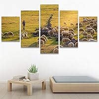 SIGNWIN 5 Panel Canvas Wall Art Animals Expressionism Group Modern Artwork for Home Decorations Ready to Hang - 60