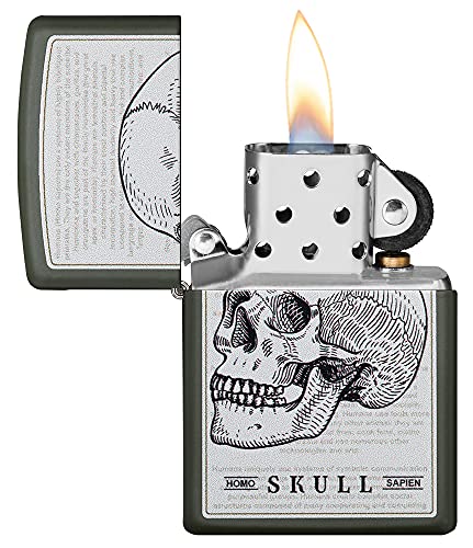 Encendedor de bolsillo Zippo con diseño calavera verde mate miniatura 3