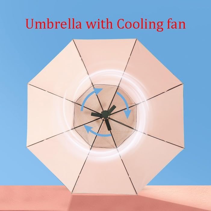 Sun Umbrella with Fan, USB Rechargeable Cooling Umbrella with Personal Cooling Fan, Ultralight Travel Umbrella for Fishing, Golfing, Patio, Sand