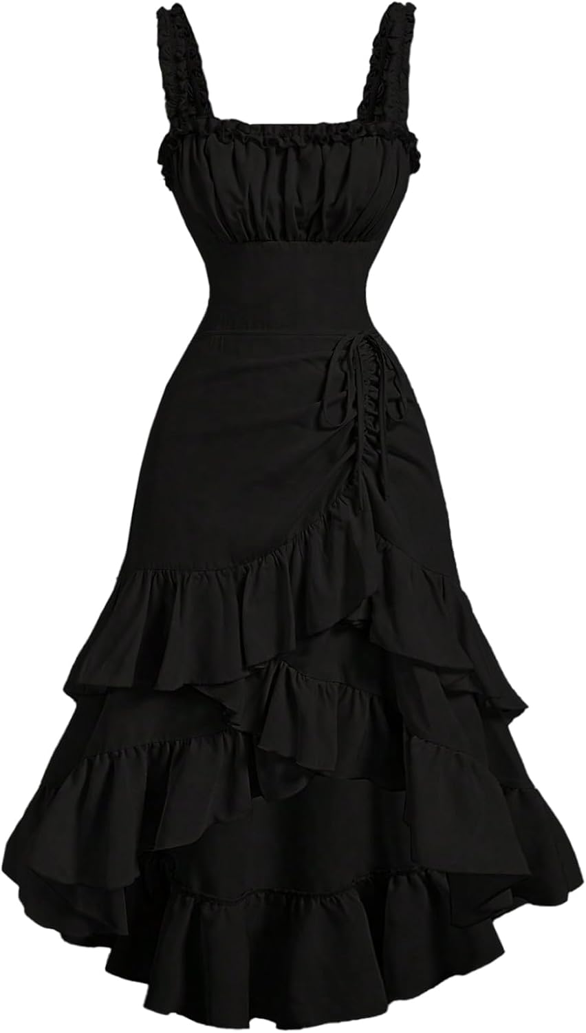 SOLY HUX Women's Layered Ruffle Hem Dress Sleeveless Ruched Asymmetrical Long Party Dresses