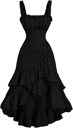 SOLY HUX Women's Layered Ruffle Hem Ruched Asymmetrical Long Dress