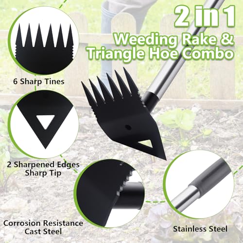 Weed Puller Tool with Long Handle, Hoe Garden Tool Weed Rake Combo for Weeding, 60" Garden Hoe Weed Remover Tool with Detachable Handle, Manual Weeder Garden Tools for Yard Flower Bed Lawn Patio(Grey) — view 2