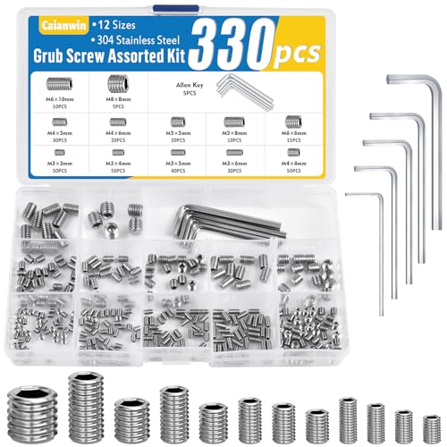 Caianwin 330 Stück Madenschrauben Set M3 M4 M5 M6 M8 Innensechskant...