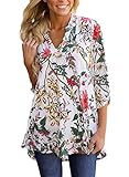 TrendiMax Women Casual Split V Neck Cuffed 3/4 Sleeve Floral Printed Blouses Tops ( 8 Floral Pattern)