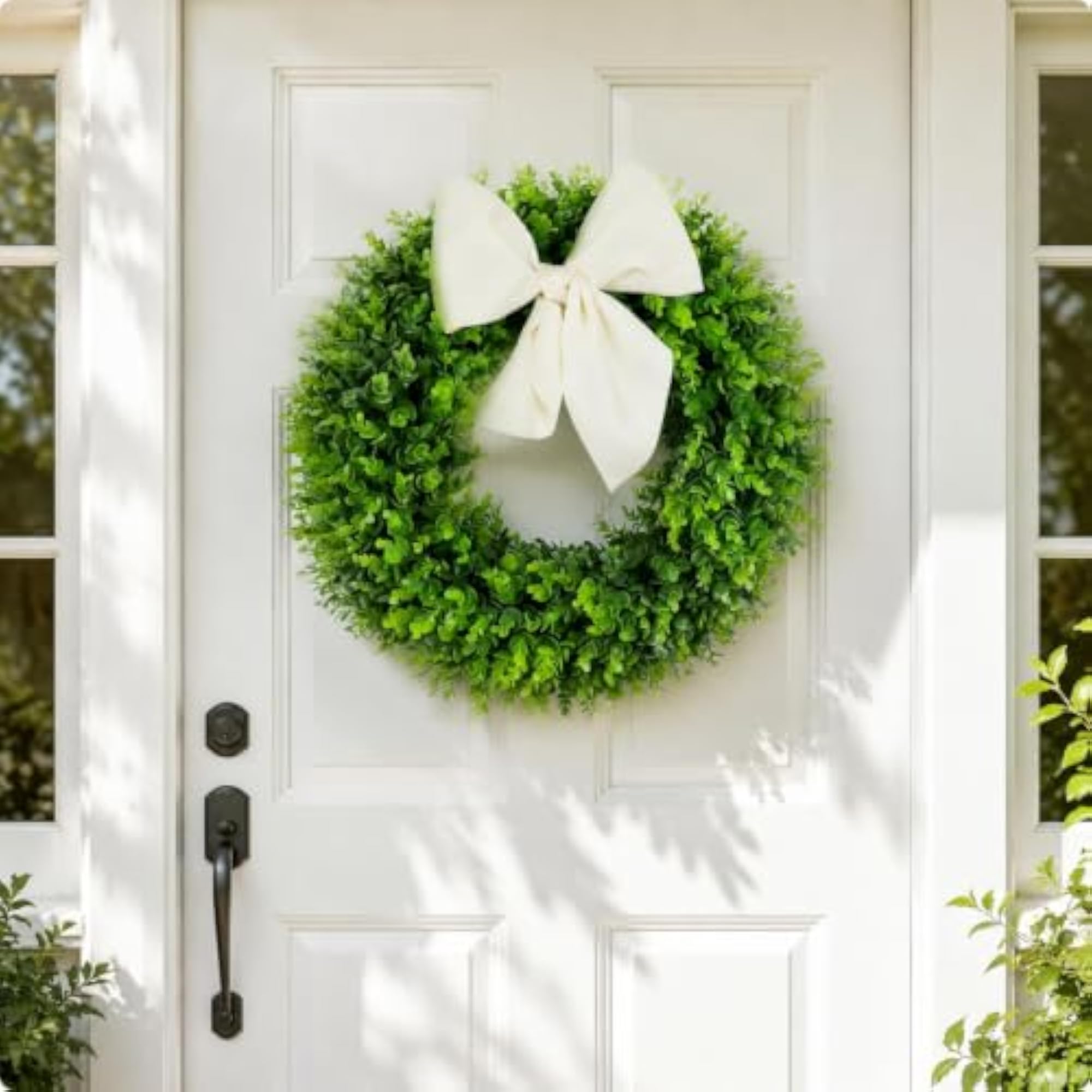 Foldable Artificial Leaf Wreath with Ribbon Bow