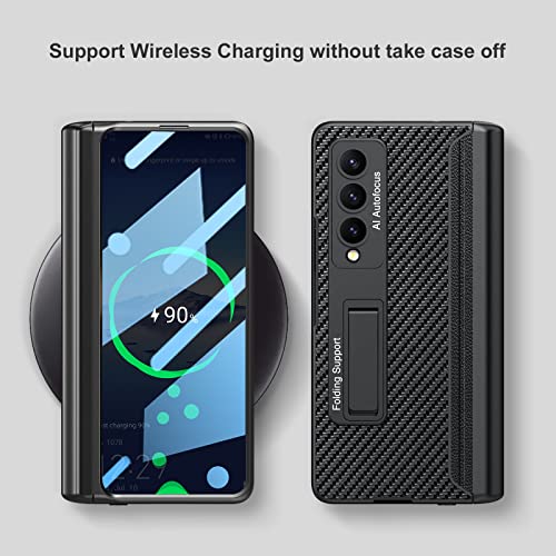 Libeagle Compatible With Samsung Galaxy Z Fold 4 Case [Built In Hidden S Pen Holder To Avoid Pen Lost][Leather On Back][Screen Protector][Hinge Protection][Wireless Charging]Cover 5G 2022-Carbon Fiber #TOP5
