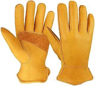 OZERO Flex Grip Leather Work Gloves Stretchable Wrist Tough Cowhide Working Glove 1