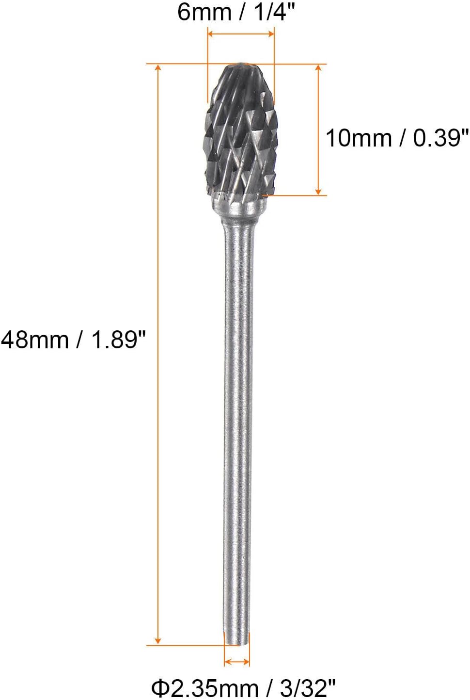 Toolparts And Accessories 10pcs 1/4" Head 3/32" (2.35mm) Shank E-Shape Double Cut Carbide Rotary Burrs (#CN#130824-03305)