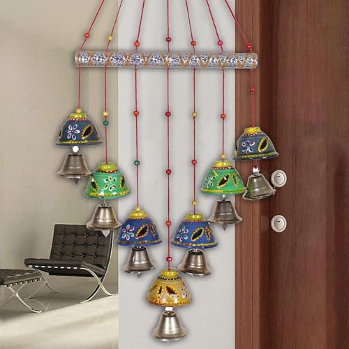 Image of Bindian Handcrafted Rajasthani Wind Chime with Bells, Multicolour, 72x23 cm, Traditional Wall Hanging for Home, Garden & Balcony (Bell Wind Chime-2)