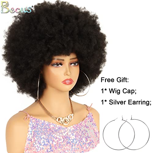 Becus Afro Wigs For Black Women Curly Wigs For Black Women Fluffy Soft Natural Looking Premium Synthetic Hair Wigs Girls Halloween Costumes For Women,150% Density(Natural Black) #TOP2