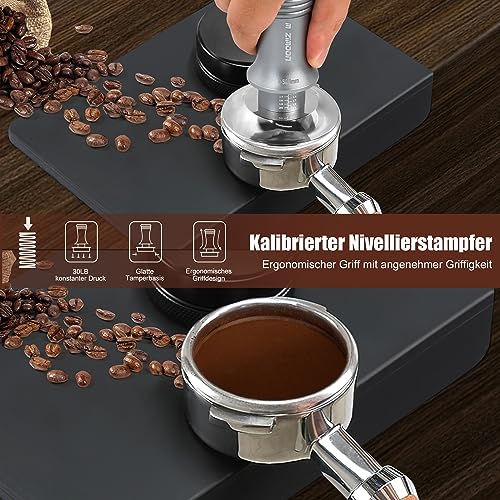 Foto von m zimoon Kaffee Tamper 58.4mm, Kaffeemehlpresser Espresso Tamper, mit Anpressdruck kalibriert 30lbs, Basis aus Edelstahl 304 und Griff aus Aluminium, für Cafes und Kaffeeliebhaber