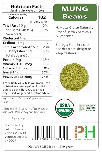 Whole dried Organic Mung Beans aka 'Green Gram' 'Maash' 'Moong' Prewashed Clean Ready to Cook non GMO