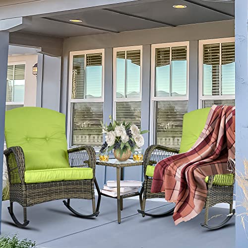 Sensweet Wicker Rocking Chairs Set Of 2, Rattan Patio Rocking Chairs, All-Weather Rocking Lawn Wicker Furniture For Porch Deck Garden Backyard(Green) #TOP1