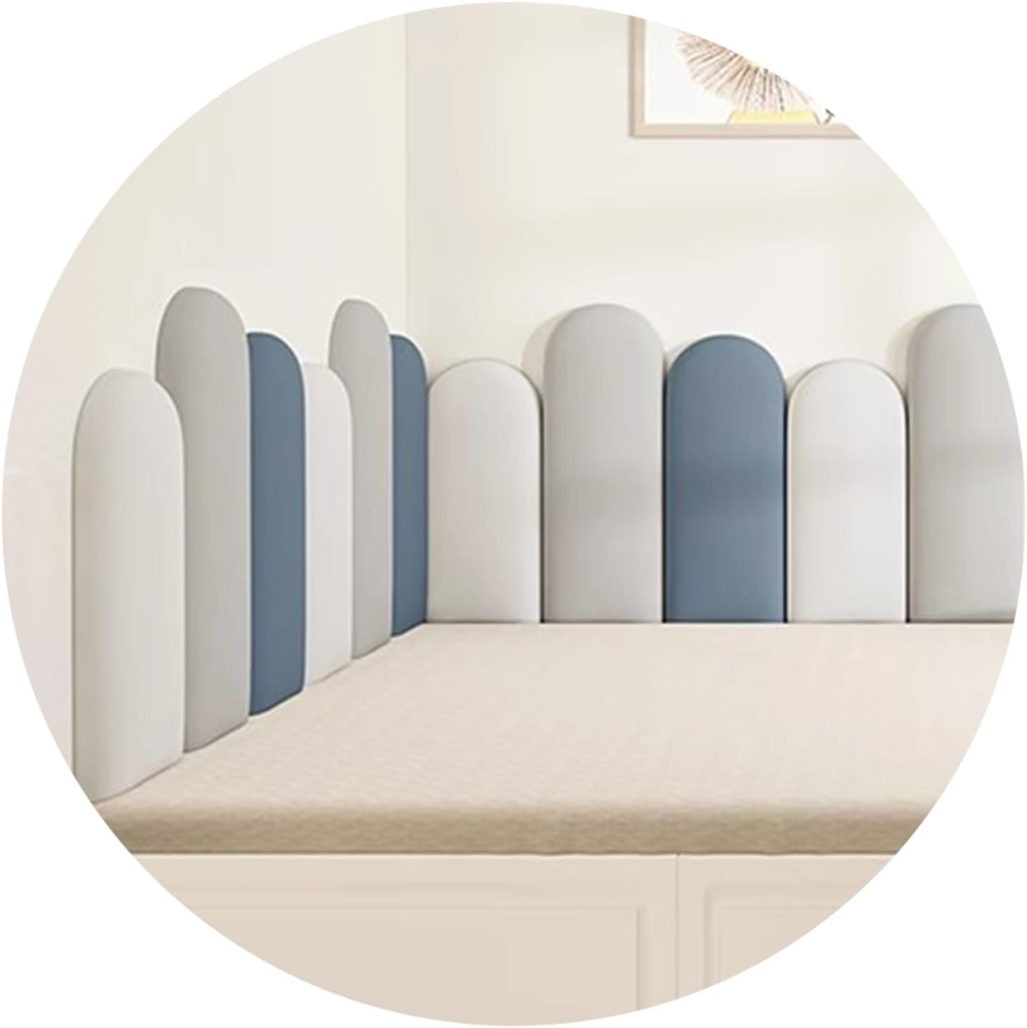 Self-Adhesive 3D Wall Panels Headboard - Thickened Blue Tatami Padding for Nursery & Playroom, Anti-Collision Wall Protector, 140x55cm, Perfect for Bedrooms