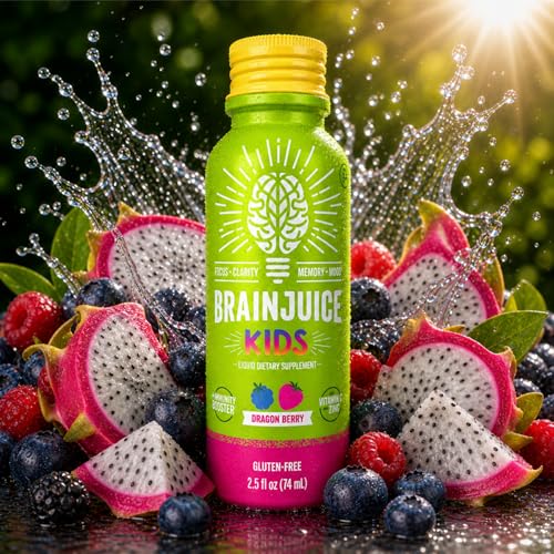 Image of BrainJuice Brain Support Shot, Gluten Free Supplement Shots for Energy & Focus, Healthy Drinks with Alpha GPC, Vitamin B, 2.5 fl oz, 12 Pack (Dragon Berry)