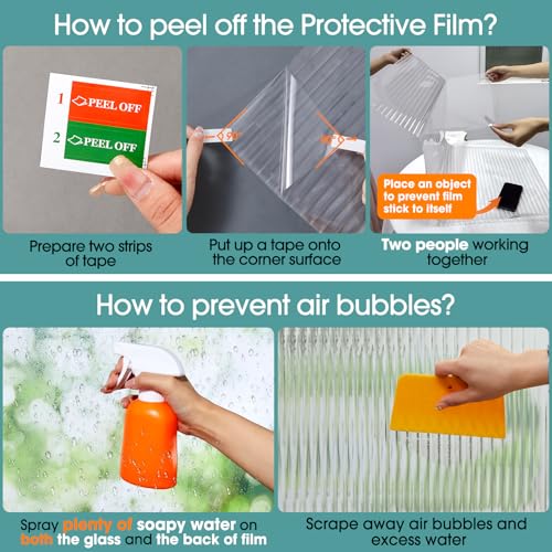 Coavas FBA_05DJL Window Privacy Film 3D Fluted Glass Window Clings Frosted Reeded Glass Stickers Bathroom Decorative Peel And Stick Window Cling Heat Blocking Window Coverings Adhesive,17.5X78.7 In thumb #4