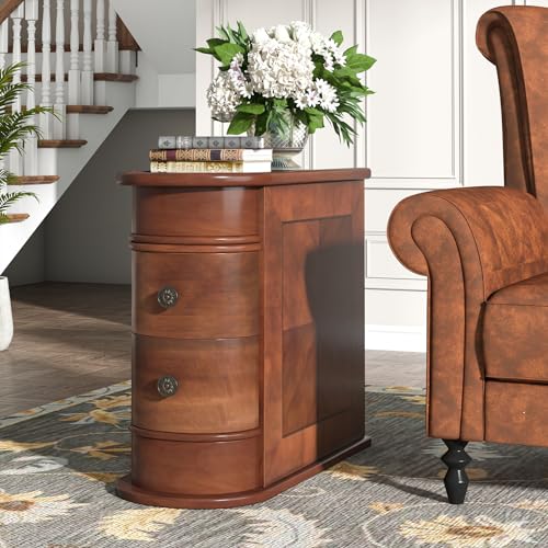 Buy Tribesigns Solid Wood End Table, 2Drawer Narrow Side Table Slim