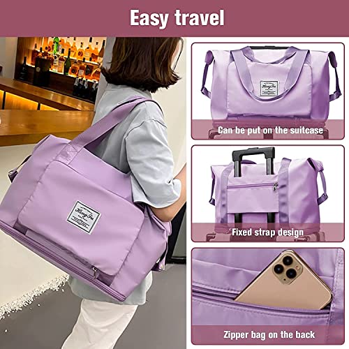 Salepush Foldable Travel Duffel Bag Folding Lightweight Carry Luggage Bag, Dipper Bag, Toiletry Kit Bag Waterproof Travel Bag for Travelling Luggage Bag Shopping Bag for Women & Men (Purple) 7 51C