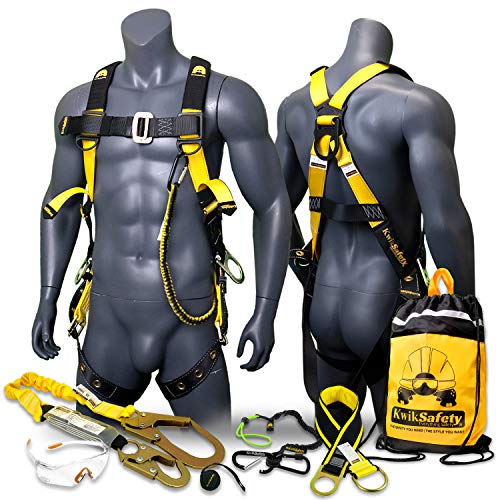 KwikSafety (Charlotte, NC) SUPERCELL KIT | 3D Full Body Tongue Buckle Safety Harness, 6’ Lanyard, Tool Lanyard, 3’ Anchor ANSI OSHA PPE Fall Protection Arrest Restraint Equipment Construction Roofer