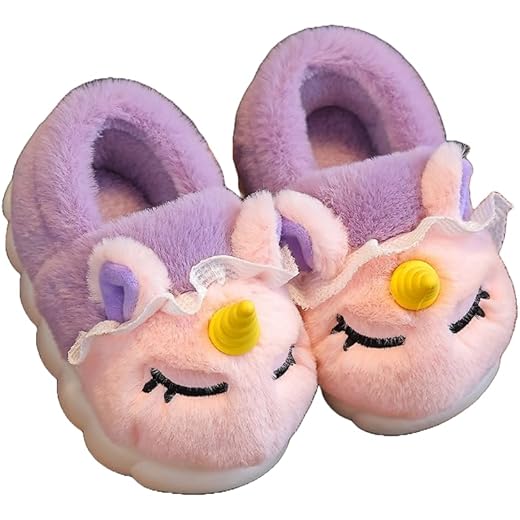 Girls Unicorn Shoes - Toddler Plush Slippers