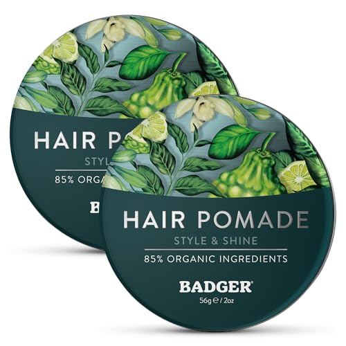 Badger Hair Pomade for Men Organic Easy to Use Subtle Masculine Scent Medium Hold Hair Pomade with Medium Shine Finish Nourishes Hair & Scalp 2 oz Tin 2-Pack