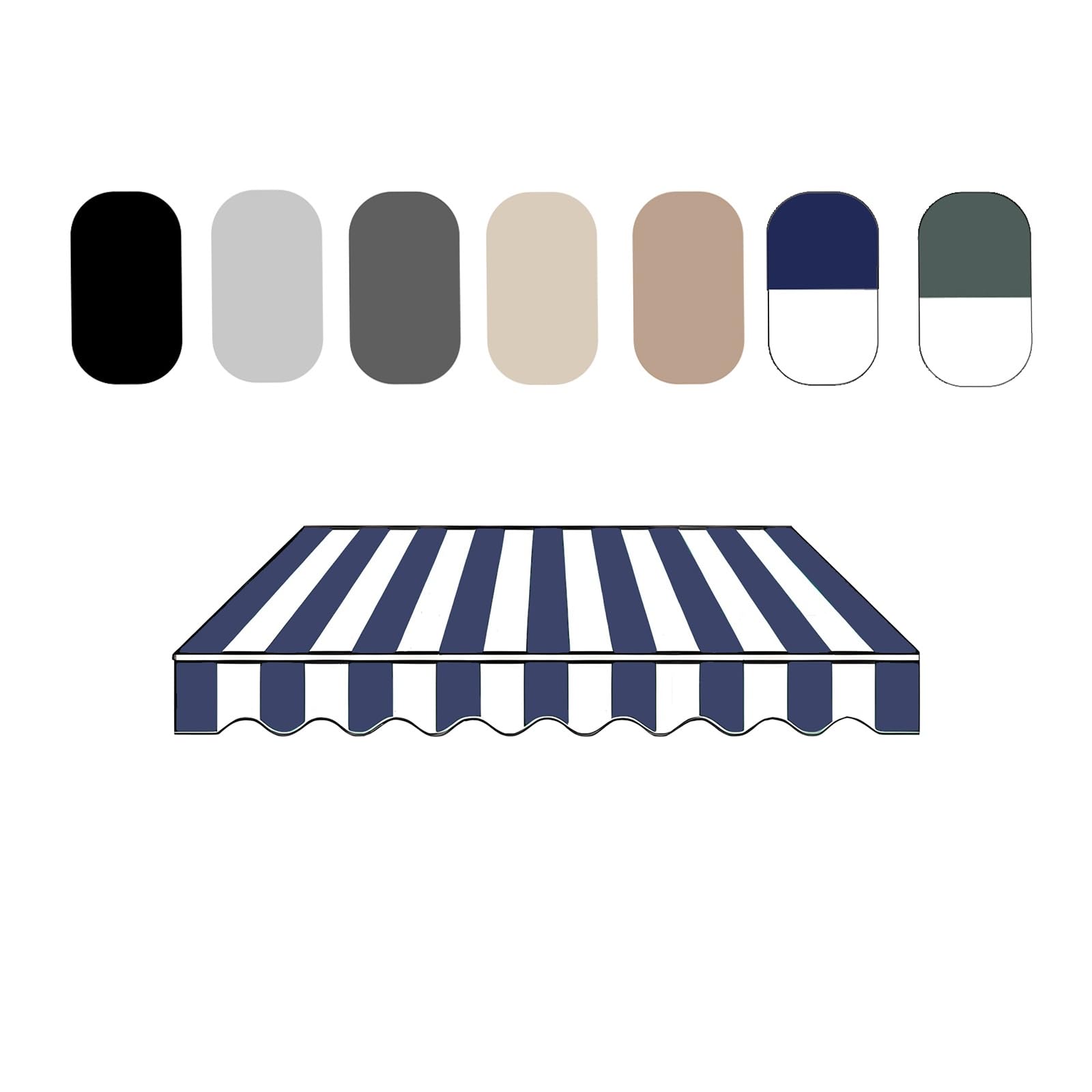 Telo per Tende da Sole Manuale 2.0m 3.0m 5m, Tessuto di Ricambio per Tende da Sole da Giardino Esterno, Tettoia di Ricambio Retrattile per Balcone, Nessuna Cornice(Blue And White,200x150cm)