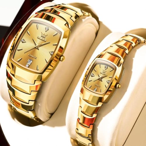 Image of OLEVS Couple Watch Men and Women His and Her Watches Set Analog Date Diamond Stainless Steel Waterproof Luminous Wrist Watch