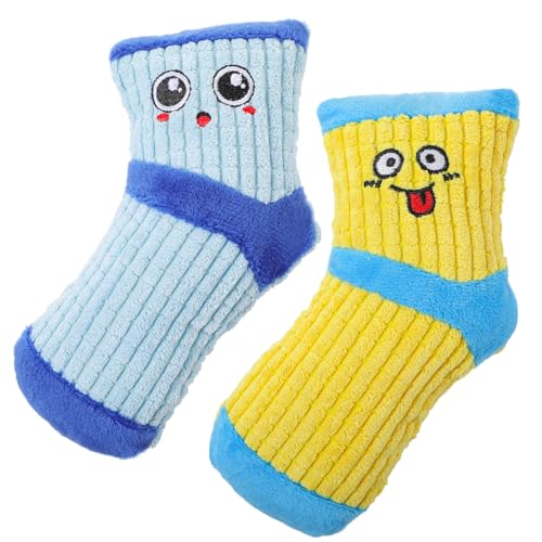 2 PCS Dog Toy Funny Dog Chew Toys Cute Expression Bite Toy Fun Sock Shape Stuffed Toys for Dogs Dental Health Small Medium Dogs