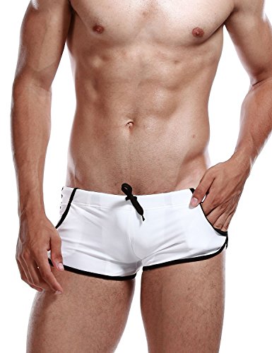 SEOBEAN Herren Badehose Tasche Bademode Boxer Slip Trunk (XS(25-27"), 2138 Weiß)