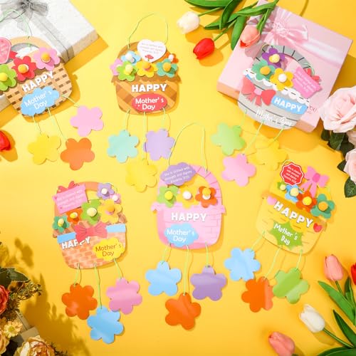 Honoson 24 Sets Mother\'s Day Crafts for Kids Bulk Mother\' s Day Faith Hanging Basket Sign Craft Kit Flowers Basket Proverbs 31: 25 Felt Ball Rope for Sunday School Mother\'s Day Gifts Family Classroom - Thumbnail 4