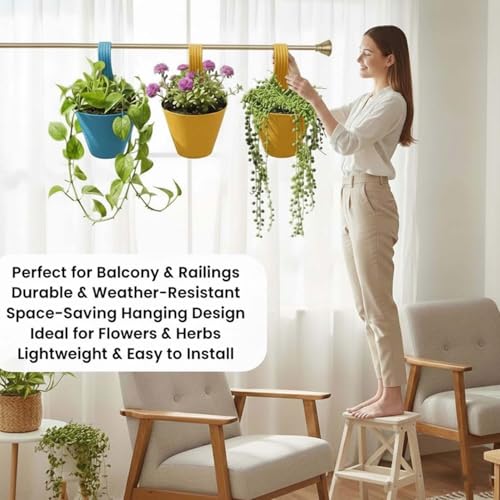 Image of Go Hooked Hanging Planters for Plants | Railing Flower pots (Set of 3)