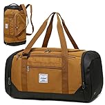 Laripwit Travel Duffle Bag for Men 40L Medium Gym Duffel Backpack with Shoe Compartment & Wet Pocket Sports Holdalls Women Weekend Overnight Bag for Traveling Camping, Brown