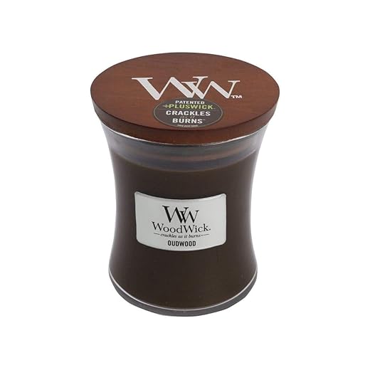 Woodwick Adlerholz Sanduhrformige kleine Duftkerze im Glasgefäß, 85 g, Glas, Dunkelbraun/Durchsichtig, 7.1 x 9.3 x 7.8 cm