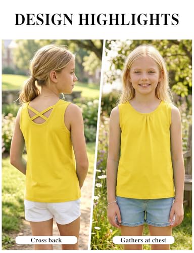 Image of Noomelfish Girls Criss Cross Back Tank Tops Soft Jersey Cotton Sleeveless Shirts (3-12 Years)