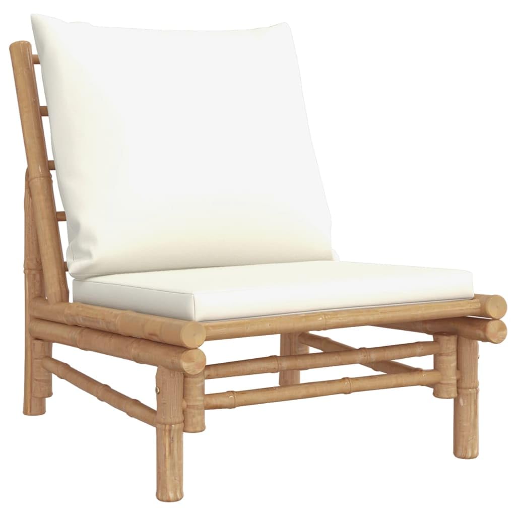 Gartenstühle 2er Set mit cremeweißen Kissen aus nachhaltigem Bambus 60 x 86 x 73,5 cm belastbar bis 110 kg Bequeme Outdoor-Sitzgelegenheit für Balkon Terrasse und Garten