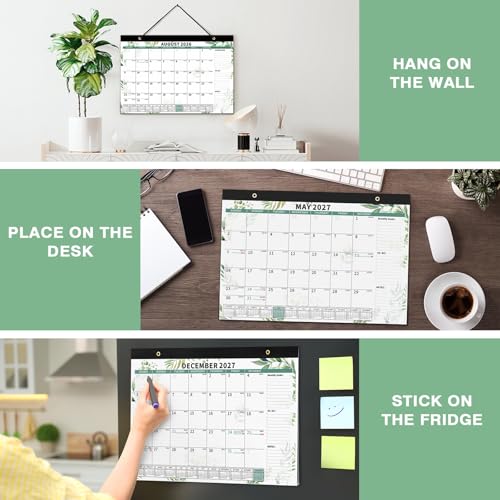 Image of Ospelelf Desk Calendar 2026-2027, Magnetic Fridge Wall Calendar, 18 Month Monthly Large 17 inch X 12 inch Planner Pad with Plastic Cover, Use July 2026 to December 2027 Green Plant