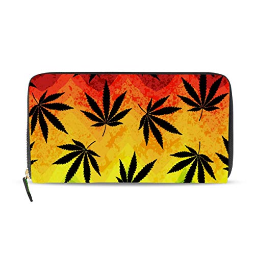 Preisvergleich Produktbild GIGIJY Geldbörse, Marihuana-Blätter-Motiv, mehrere Kreditkartenfächer, Tasche für Frauen, Leder, mit Reißverschluss