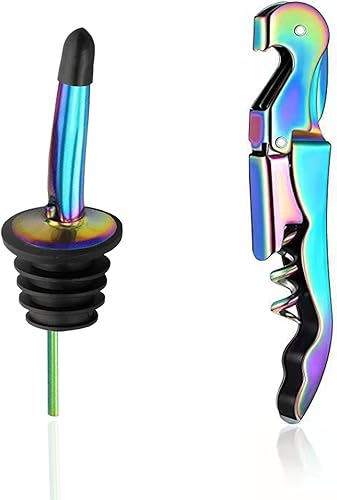 WAFJAMF Juego profesional de sacacorchos de vino y vertedor de botellas de licor con cortador de papel de aluminio y removedor de tapas, llave de