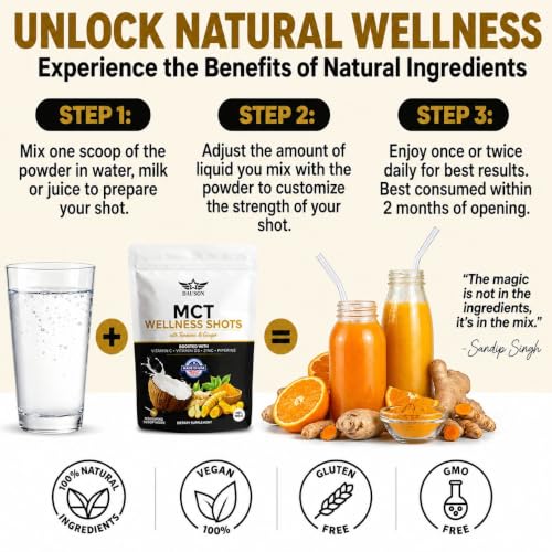 Image of MCT Shots Boosted with Turmeric, Ginger, Vitamin C, D3, Zinc, Piperine & Prebiotic Fiber | Immune Support, Gut Health & Clean Energy Booster, 100 Servings