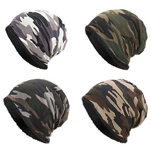 Foto von Ocobudbxw Unisex Winter Warm Baggy Mütze, Camouflage Kunstfleece gefüttert Skull Cap