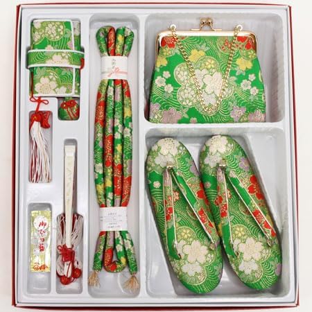 七五三 7歳 小物 セット 女の子 はこせこ 7点 緑 無地 21cm 筥迫 おしゃれ