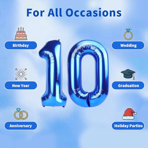 Image of Number Balloons Navy Blue Balloons - Giant Number 10 Balloon, Blue 10th Number Balloon Birthday Decorations for Boys