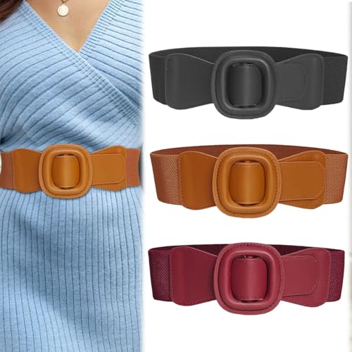 Women's Round Free-buckle Simple Waist Belts Stretch Corset Elastic Wide Boho Cinch for Dress Belt4