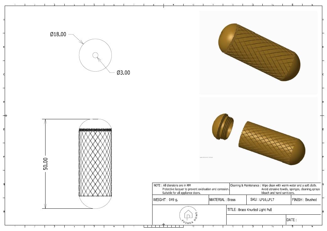 Pushka Home LTD Contemporary Brushed Solid Brass Knurled Round Cylindrical Bathroom Toilet Ceiling Fan Light Pull Handle (Antique Gold) - Image 2