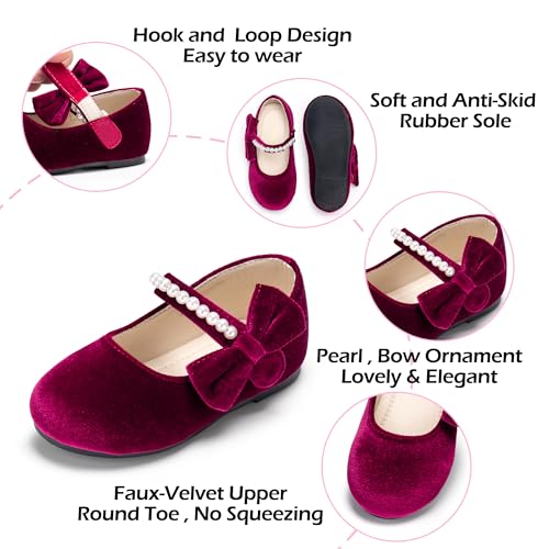 Image of PHIRAMIN Toddler Flower Girl Glitter Dress Shoes Little Girl Ballet Flats Bow Wedding Party