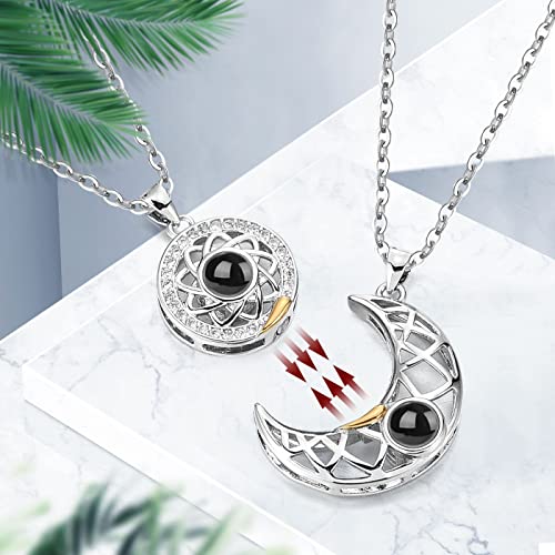 Image of Zibuyu Couple Necklace for Women and Men Chain Friendship Best Friend Necklace Shining Sun and Moon Pendant for Women and Girls Rhinestone Matching Magnetic Necklace Jewellery Birthday Gift - 2 Pcs